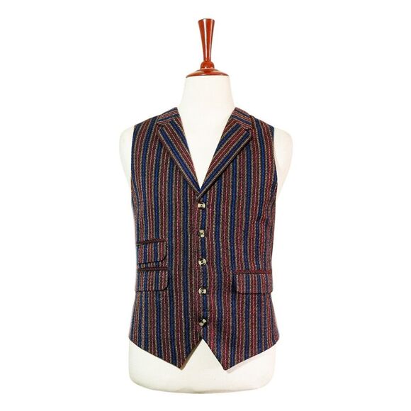 Mens Vest 46R Blue Red Striped Wool Waistcoat Formal Wedding Party Preppy Casual